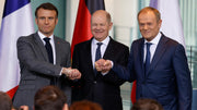 Emmanuel Macron, Olaf Scholz y Donald Tusk muestran su unidad sobre Ucrania